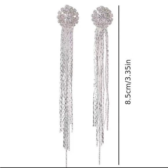 Long Exaggerated Rhinestones Tassel Earrings For Women Girls Decor Gifts 1Pair - Picture 3 of 6